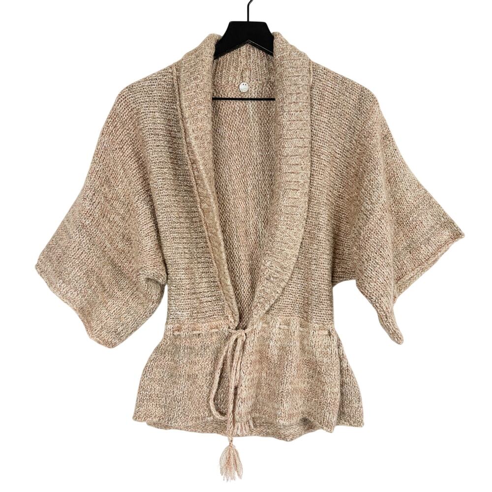Margaret O'Leary Belted Cardigan Sweater Knit Beige Mohair Wool - M